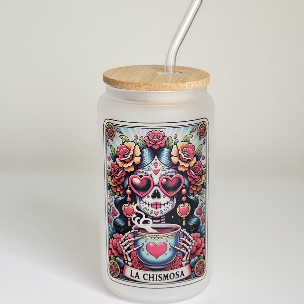 La Chismosa Tarot Card 16oz Frosted Beer Can Glass Cup